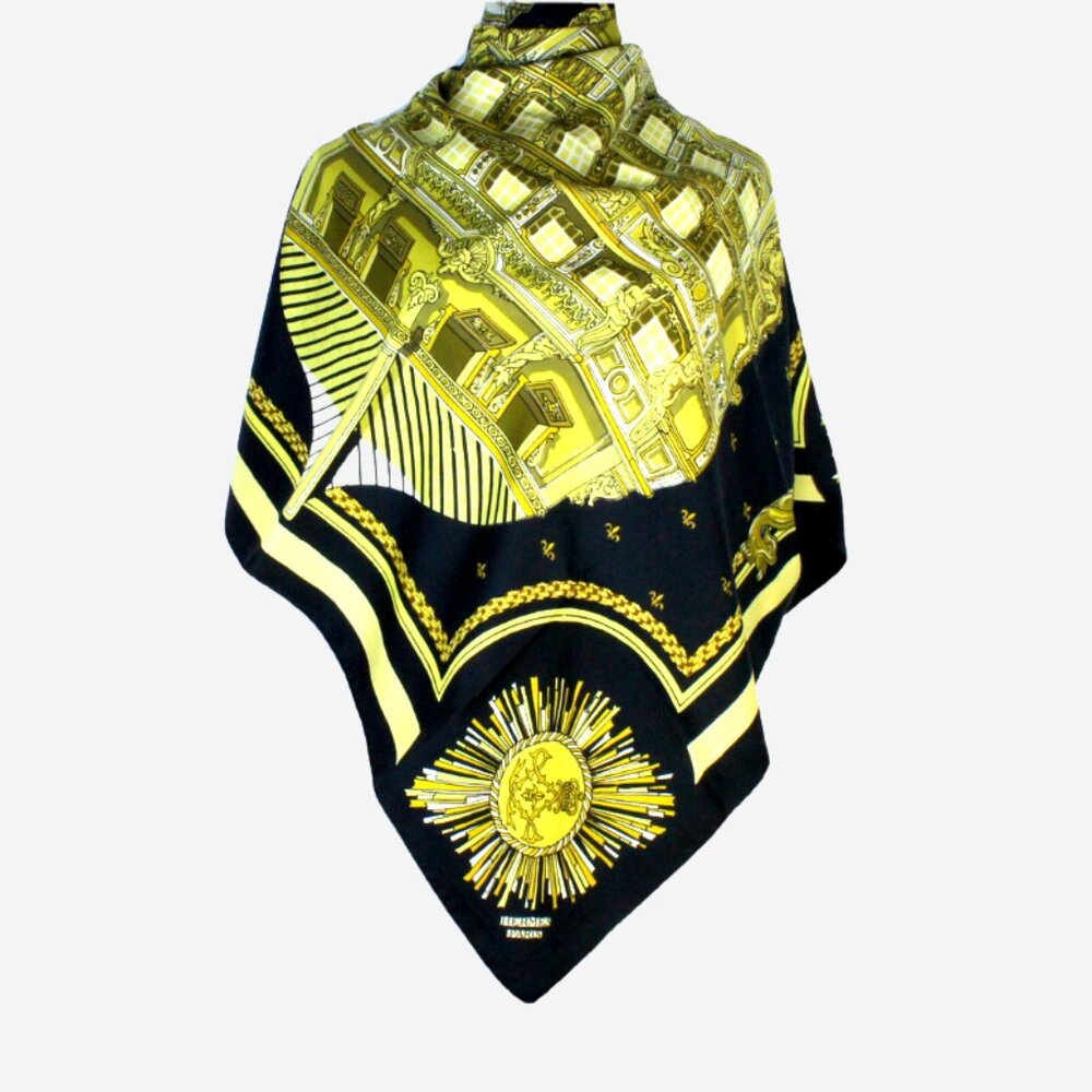 Authentic Vintage Hermes Le Soleil Royal 100% Silk Scarf, Carre 90